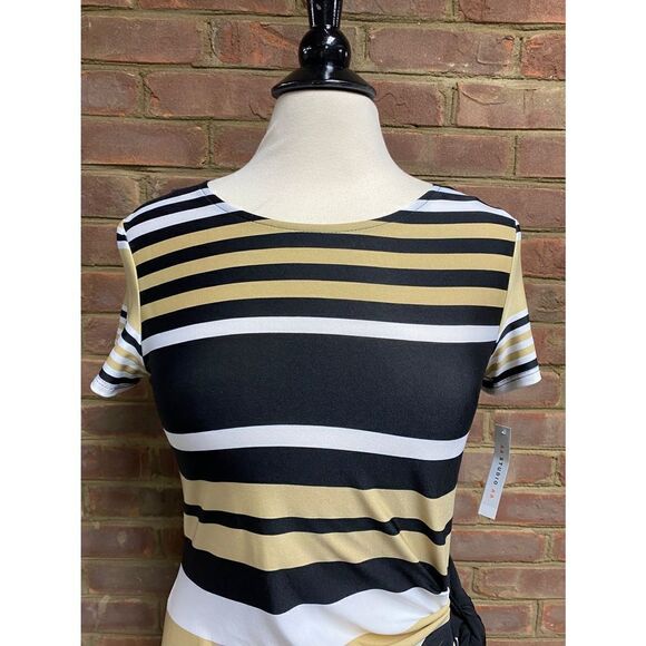 AA Studio AA Tan & Black Stripe Faux Wrap Short Sleeve Dress Size 10 NWT - Picture 3 of 7